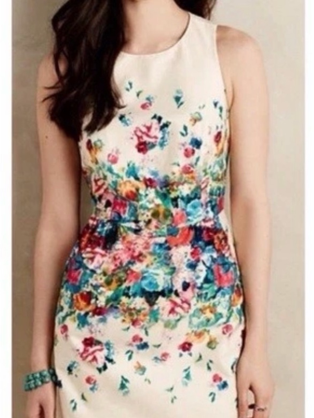 Anthropologie Maeve Tea Garden Sheath Dress Floral Formal Bright Refined